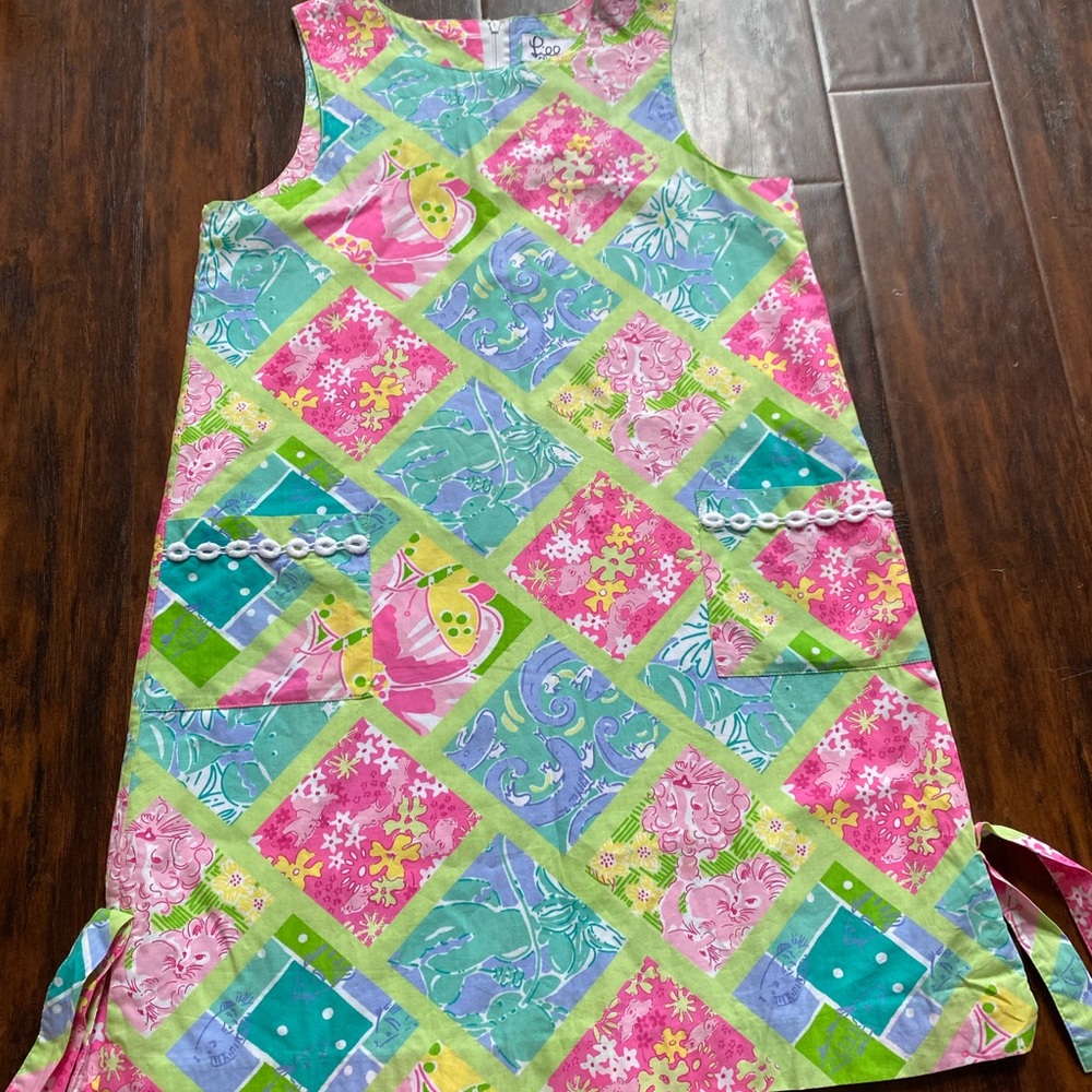 Girls Lilly Pulitzer shift dress tropical animal patch work